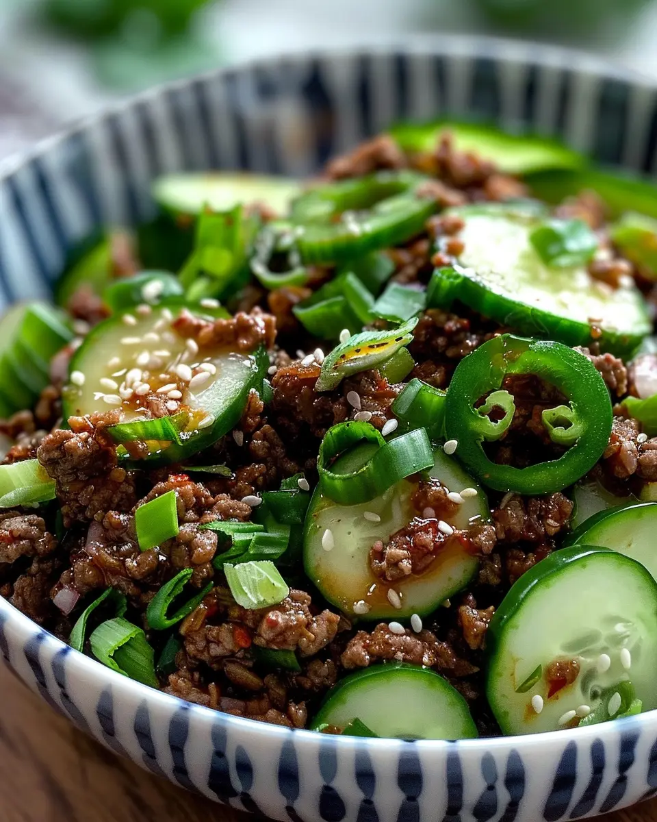 Spicy Korean Ground Beef with Cucumber Salad: A Quick and Easy Delight
