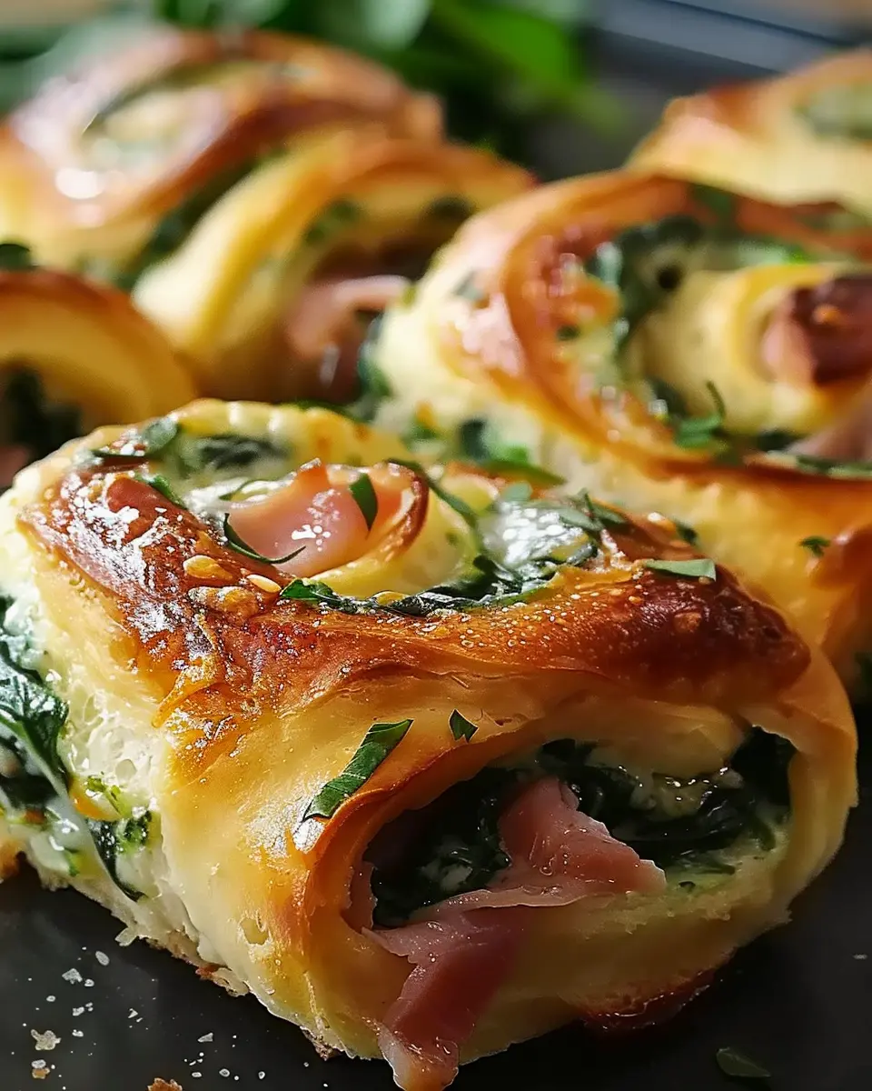 Spinach Ham Breakfast Rolls with Turkey Bacon and Chicken Ham Delight