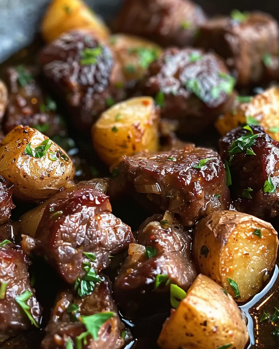 Garlic Butter Beef Bites: Indulgent Recipe with Crispy Potatoes