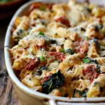Baked Boursin Cheese Pasta with Sundried Tomatoes and Spinach