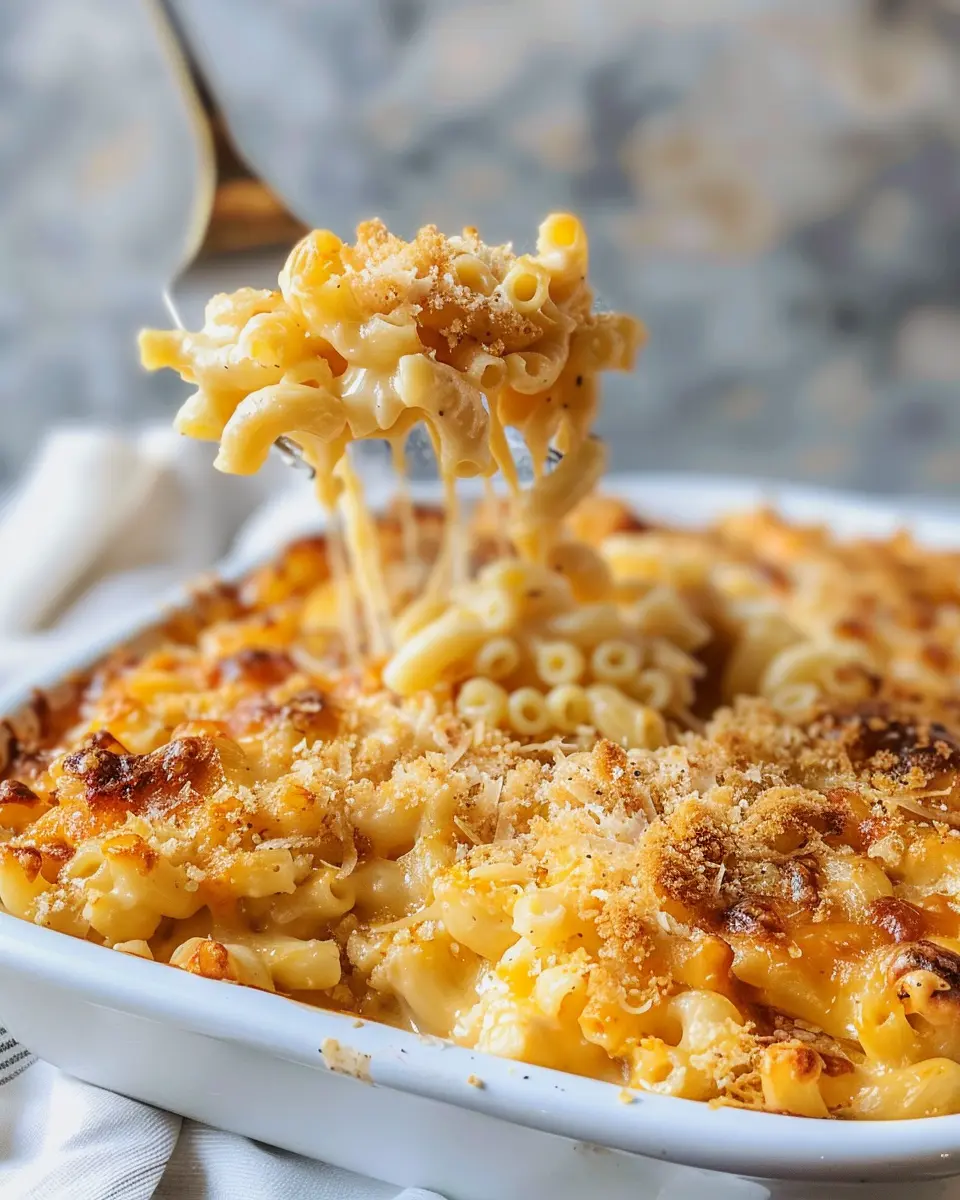 Southern Baked Mac and Cheese with Turkey Bacon and Chicken Ham