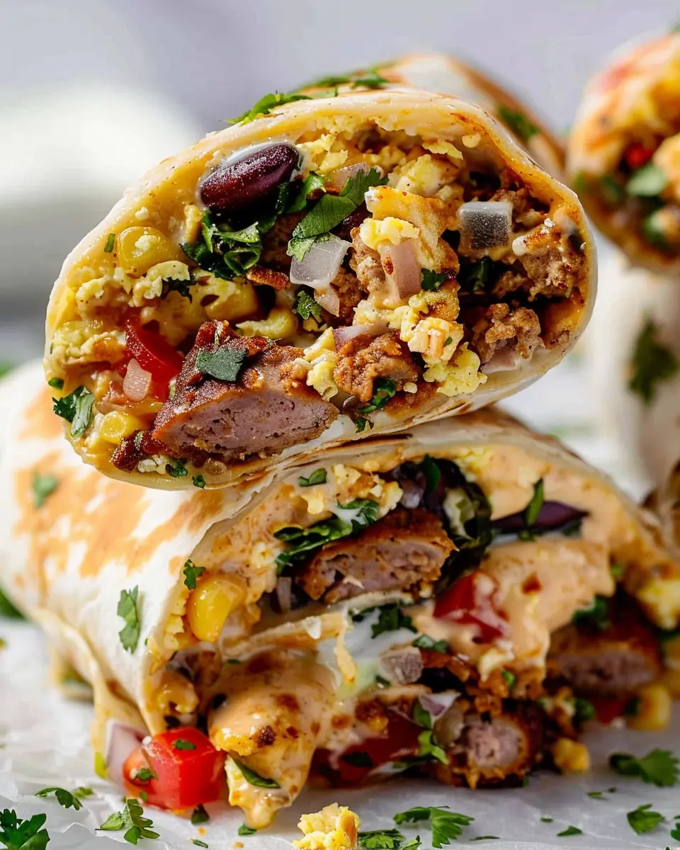 High-Protein Breakfast Burrito with Turkey Bacon and Chicken Ham